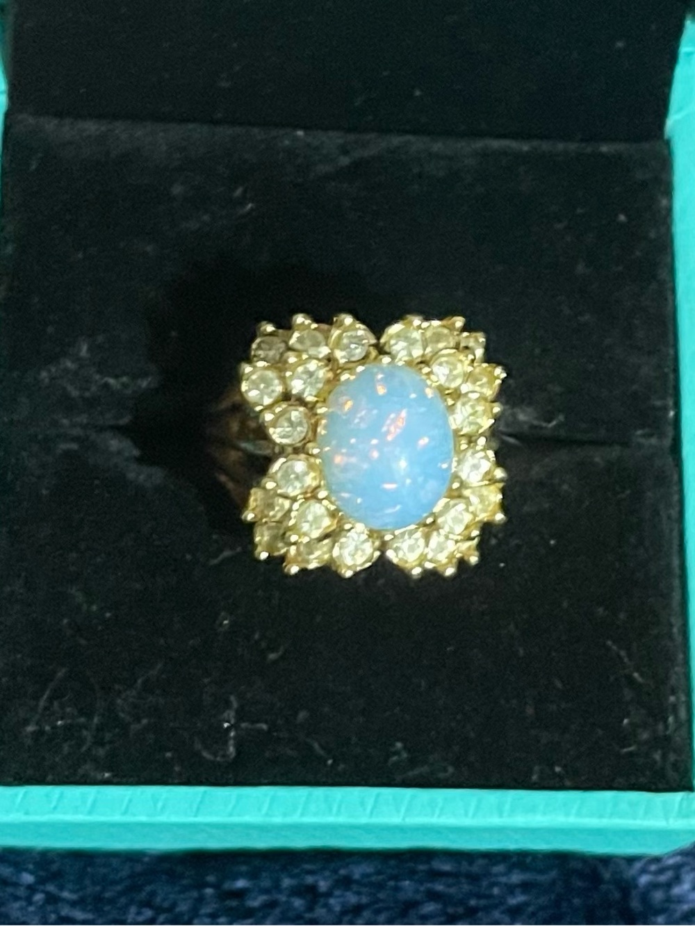 Vintage Opal Ring with Gold Rhinestone Accents